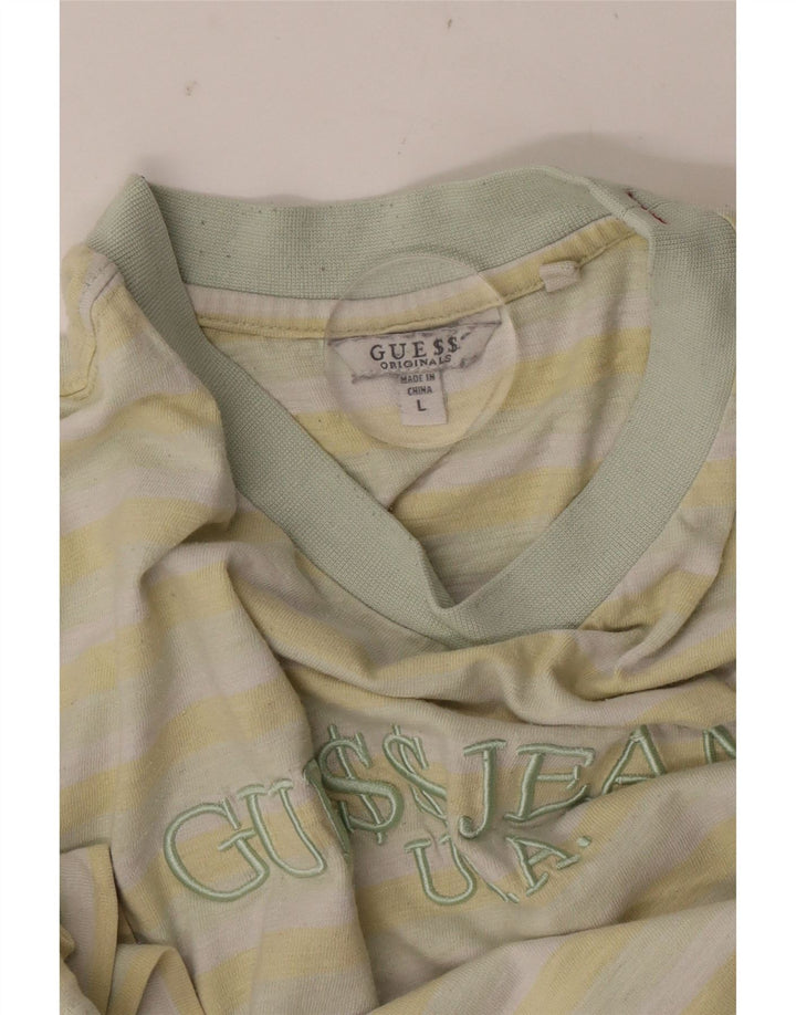 Guess Camiseta Gráfica Para Hombre Top Grande De Rayas Amarillas