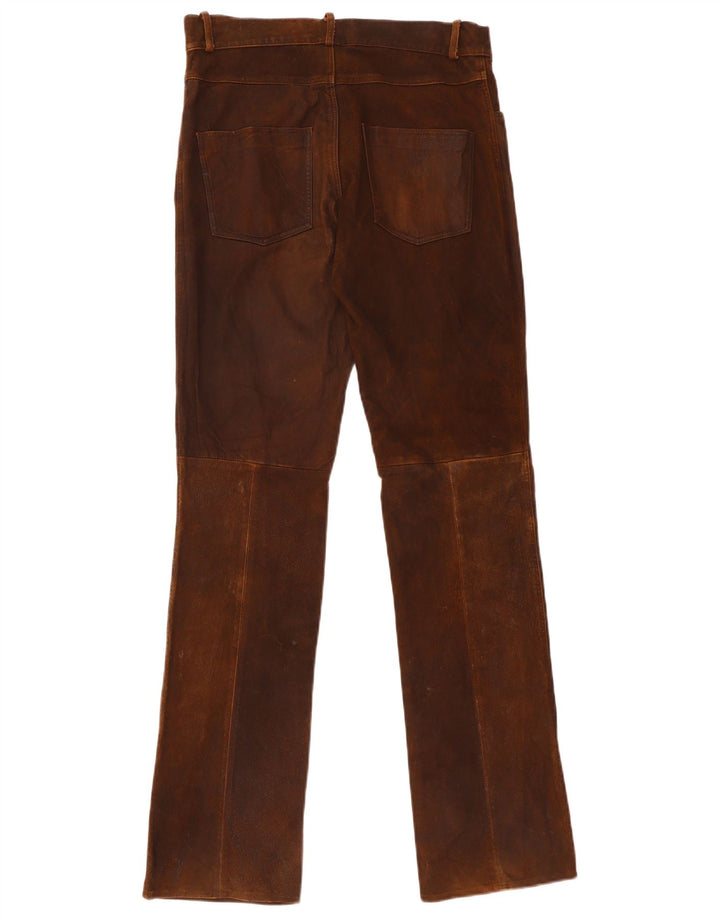 Pantalón de cuero recto vintage para mujer W30 L35 Marrón