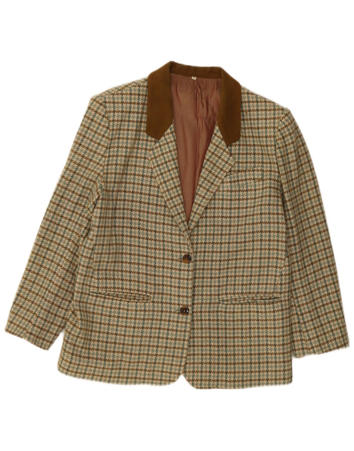 Vintage mujer 2 botones Blazer chaqueta IT 46 lana de pata de gallo verde grande
