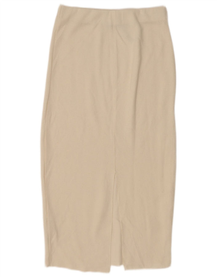Zara Mujer Falda Midi Pequeña W26 Algodón Blanco Roto