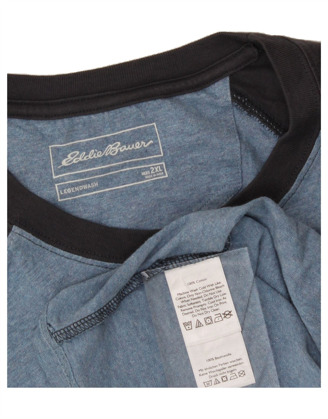 EDDIE BAUER Mens Top 3/4 Sleeve 2XL Blue Colourblock Cotton Vintage Eddie Bauer and Second-Hand Eddie Bauer from Messina Hembry 