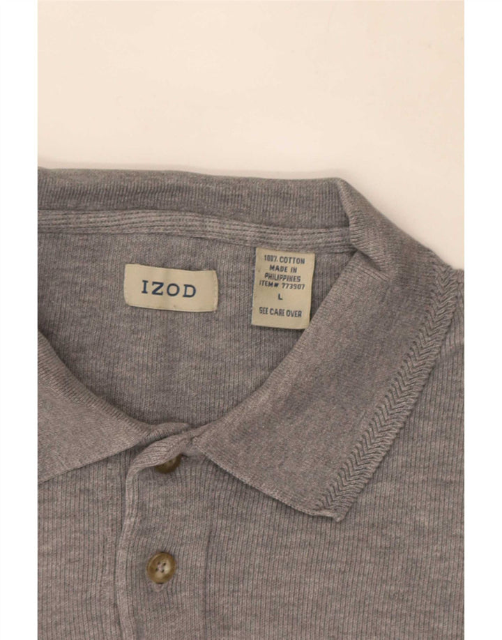 Izod Polo de manga larga para hombre de algodón gris grande