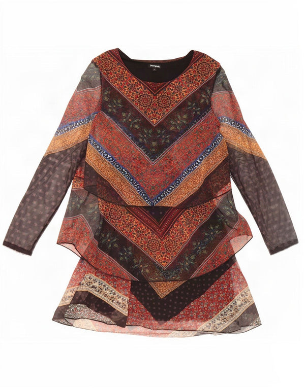 Desigual Vestido escalonado de manga larga para mujer UK 40 Medio Multicolor Floral