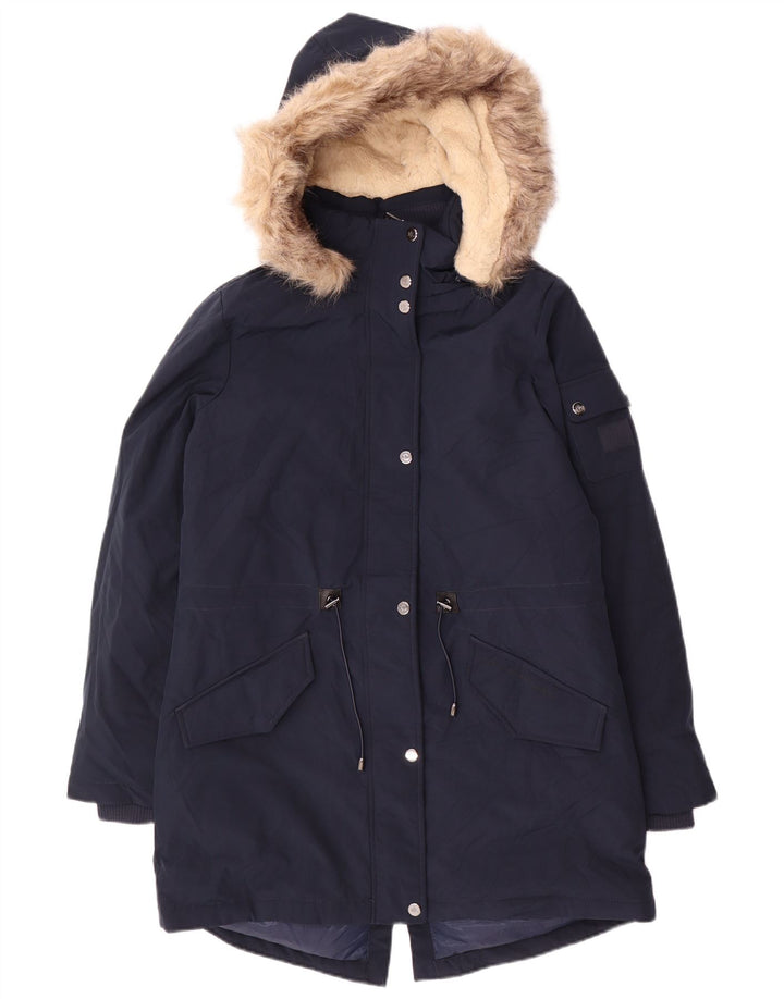 Ralph Lauren Chaqueta Parka con Capucha para Mujer UK 10 Small Poliéster Azul Marino