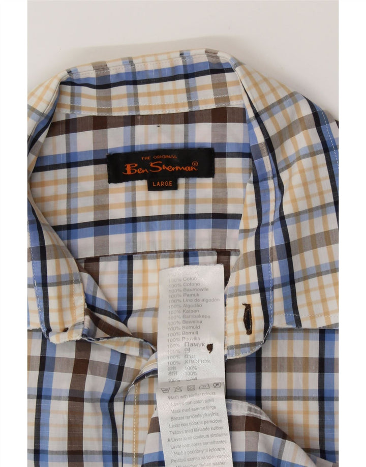 BEN SHERMAN Camisa de manga corta para hombre de algodón a cuadros multicolores grandes