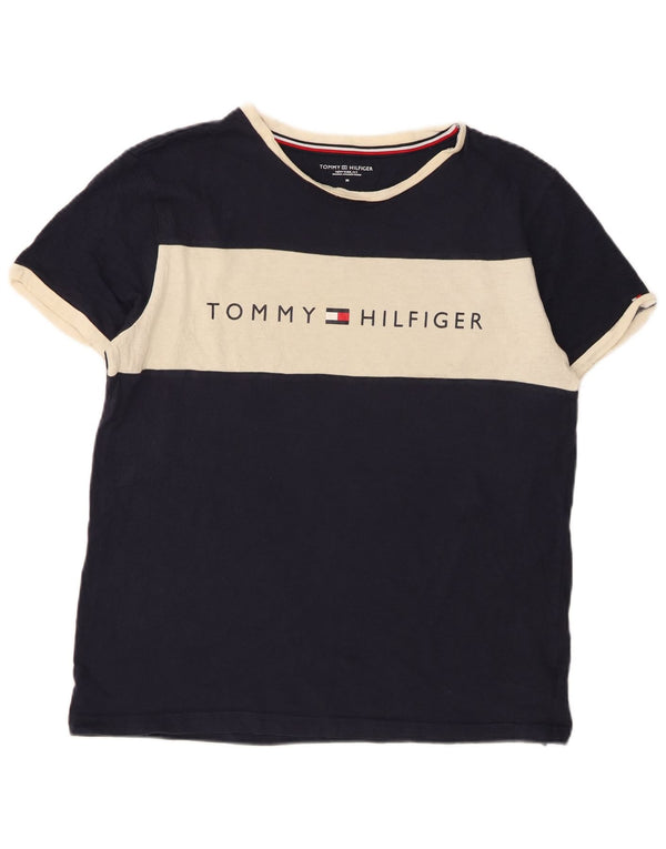Tommy Hilfiger Camiseta gráfica para hombre Top Medium Azul marino Colorblock Algodón