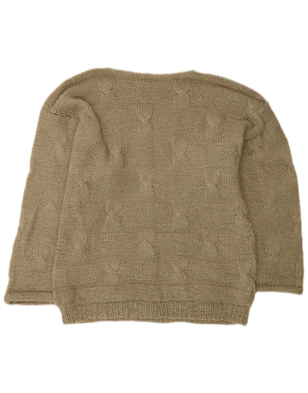 Vintage hombres barco cuello jersey suéter medio caqui