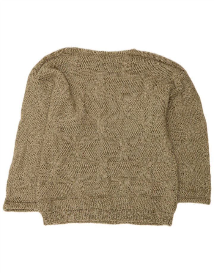 Vintage hombres barco cuello jersey suéter medio caqui