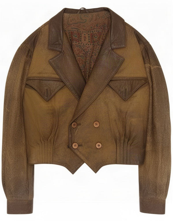 Vintage Womens Crop Leather Jacket EU 38 Medium Brown