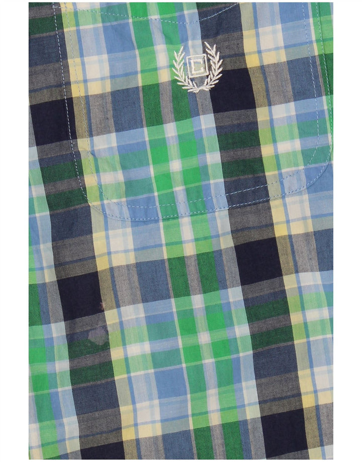 Chaps Camisa de manga corta para hombre de fácil cuidado, algodón a cuadros verde grande