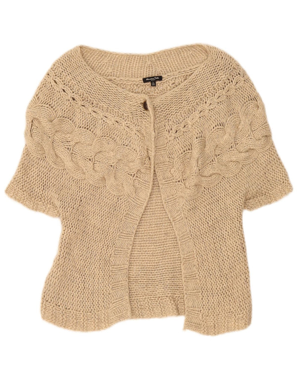 Massimo Dutti Womens Short Sleeve Cardigan Sweater UK 14 Large Beige
