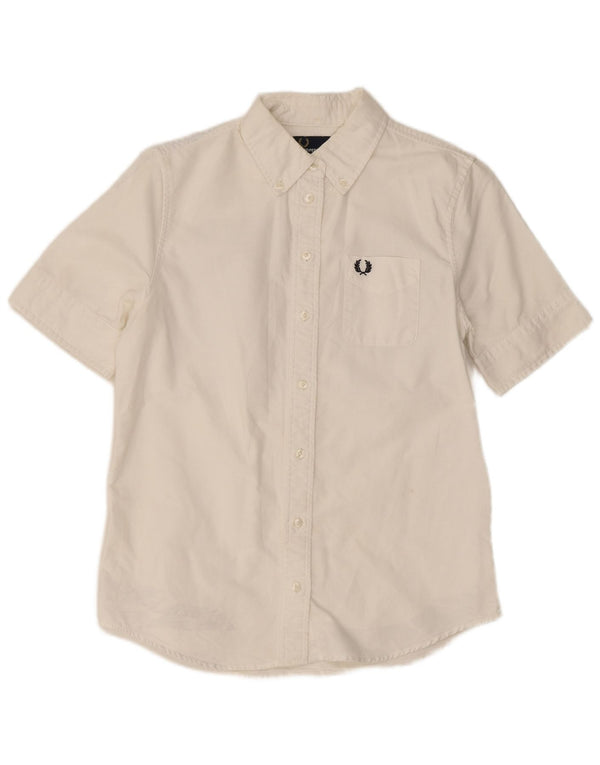 Fred Perry Camisa de manga corta para mujer UK 8 Small White Cotton