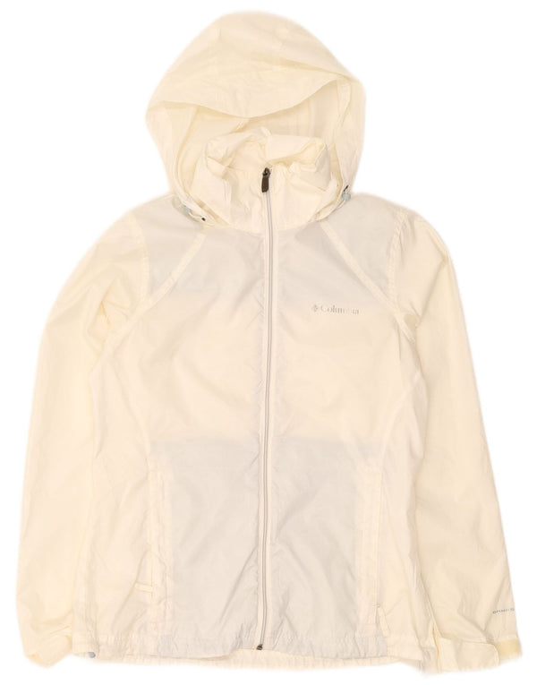 Columbia Chaqueta impermeable extragrande con capucha para mujer, talla 40, color blanco