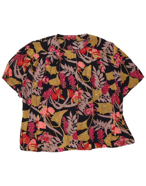 Vintage mujer camisa de manga corta blusa Reino Unido 18 XL negro floral