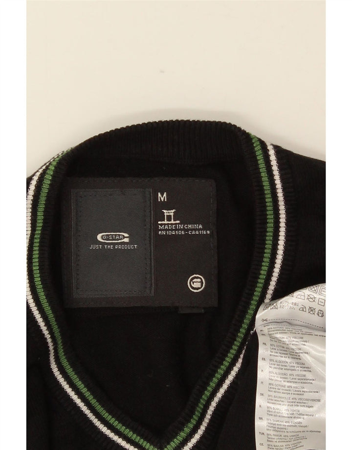 G-STAR Hombre Jersey con cuello en V Jersey de algodón a rayas negro mediano