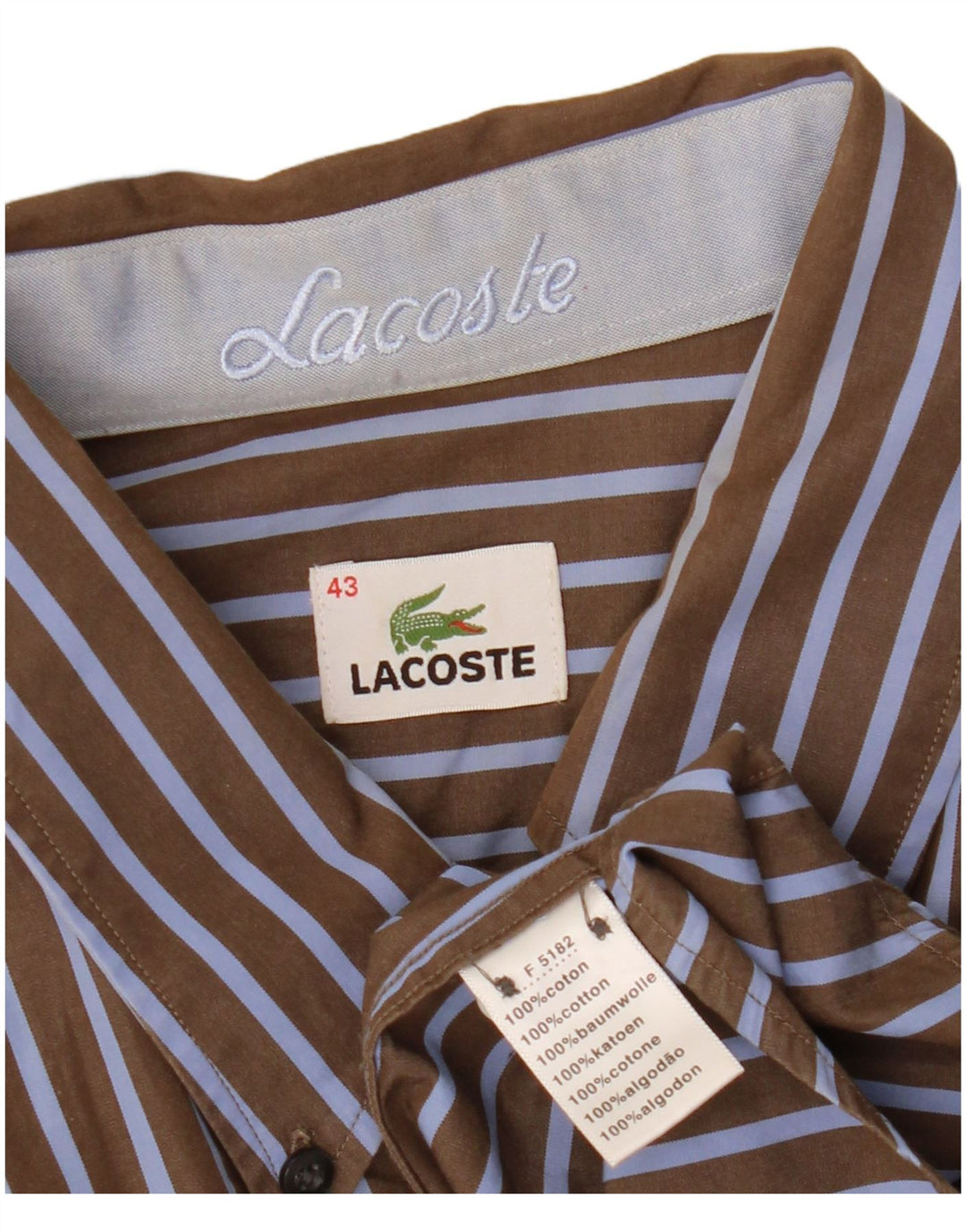 Camisa Lacoste para hombre talla 43 algodón a rayas marrón grande