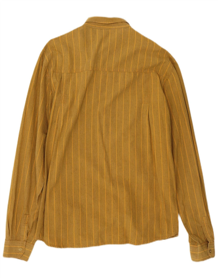 Camisa vintage para hombre de algodón a rayas amarillas medianas