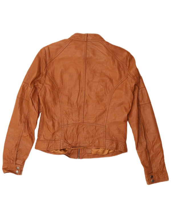 Vintage mujer crop chaqueta de cuero Reino Unido 14 marrón medio