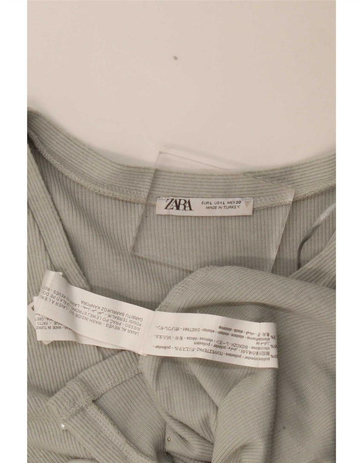 Zara Mujer Crop Cardigan Top UK 44 Grande Poliéster Gris