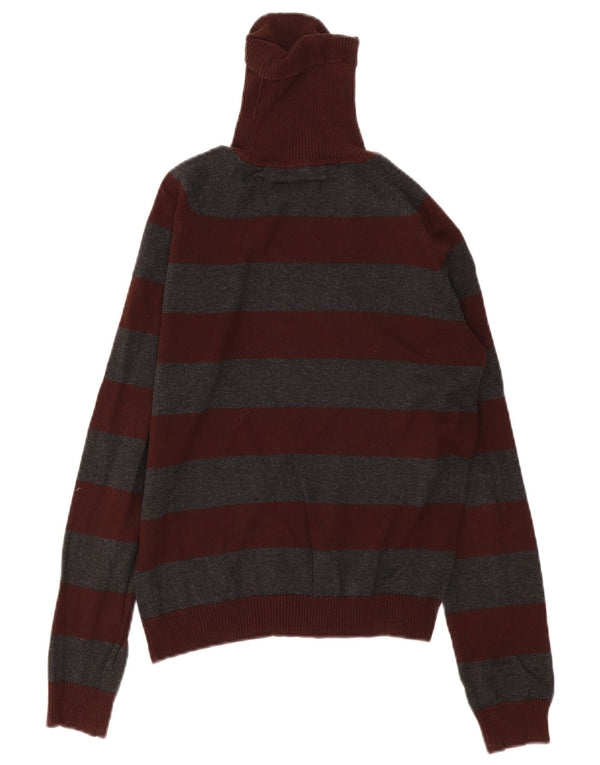 Zara - Jersey con cuello vuelto para mujer, talla 40, talla grande, algodón a rayas burdeos