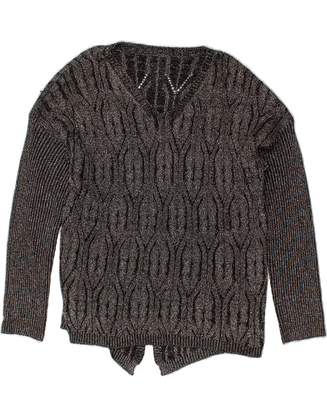 VINTAGE Womens V-Neck Jumper Sweater UK 16 Large Grey Flecked Polyester Vintage Vintage and Second-Hand Vintage from Messina Hembry 