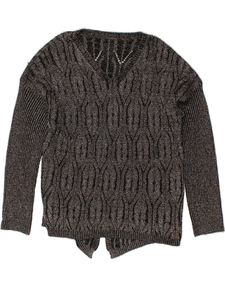 VINTAGE Womens V-Neck Jumper Sweater UK 16 Large Grey Flecked Polyester Vintage Vintage and Second-Hand Vintage from Messina Hembry 