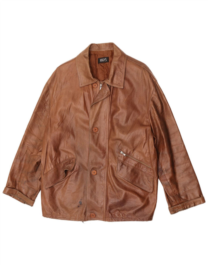 Mays Chaqueta de cuero para hombre IT 50 Cuero marrón grande