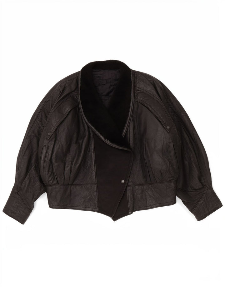 Vintage mujer chaqueta de cuero Reino Unido 14 grande negro