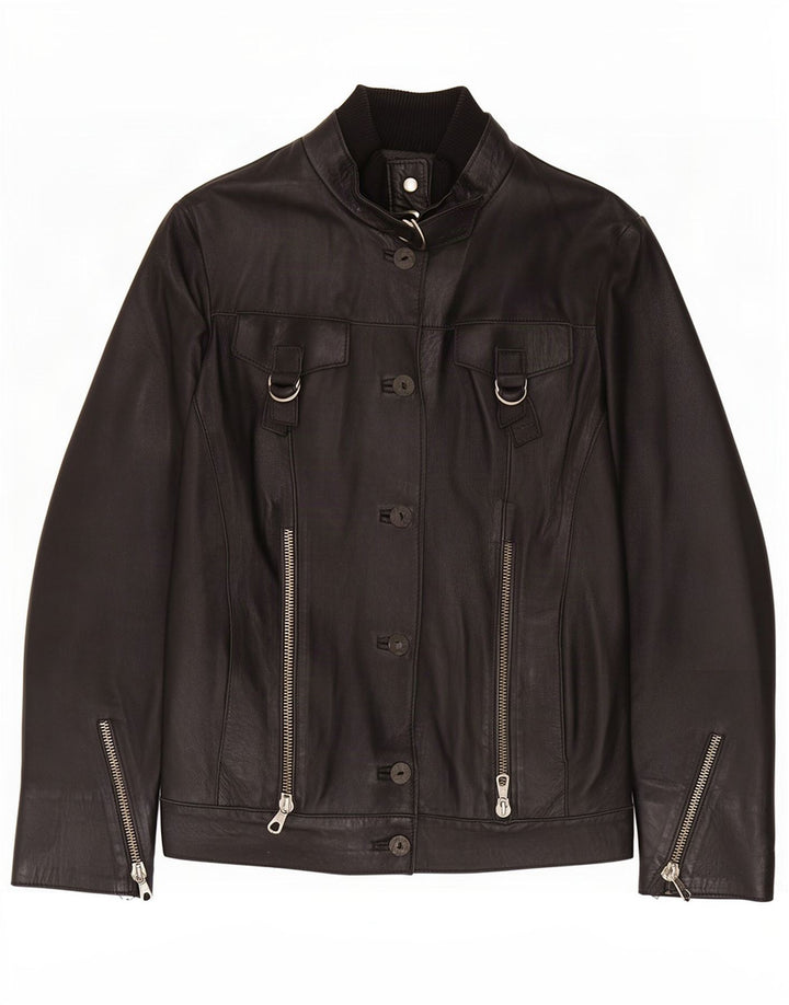 Chaqueta de cuero vintage para mujer IT 44 Mediano Negro