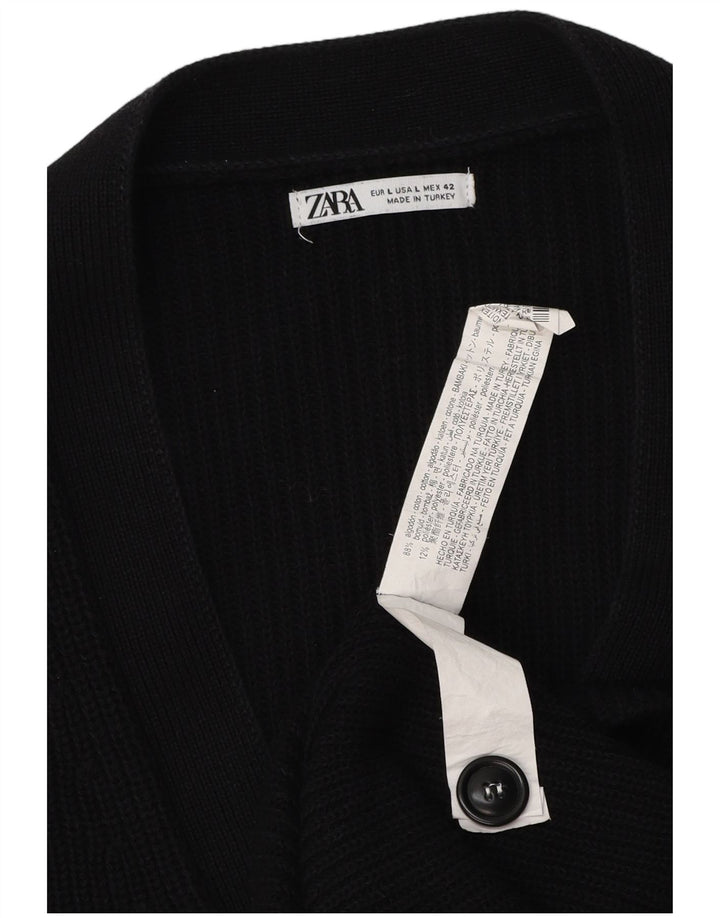 Zara Hombre Cárdigan Suéter Grande Algodón Negro