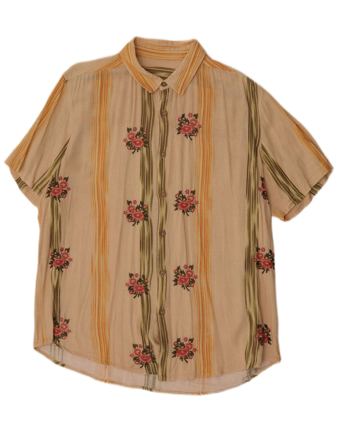 Vintage hombres camisa de manga corta grande beige floral