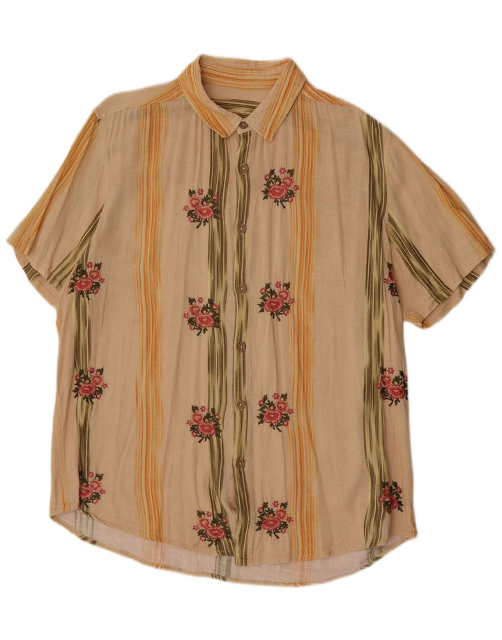 Vintage hombres camisa de manga corta grande beige floral