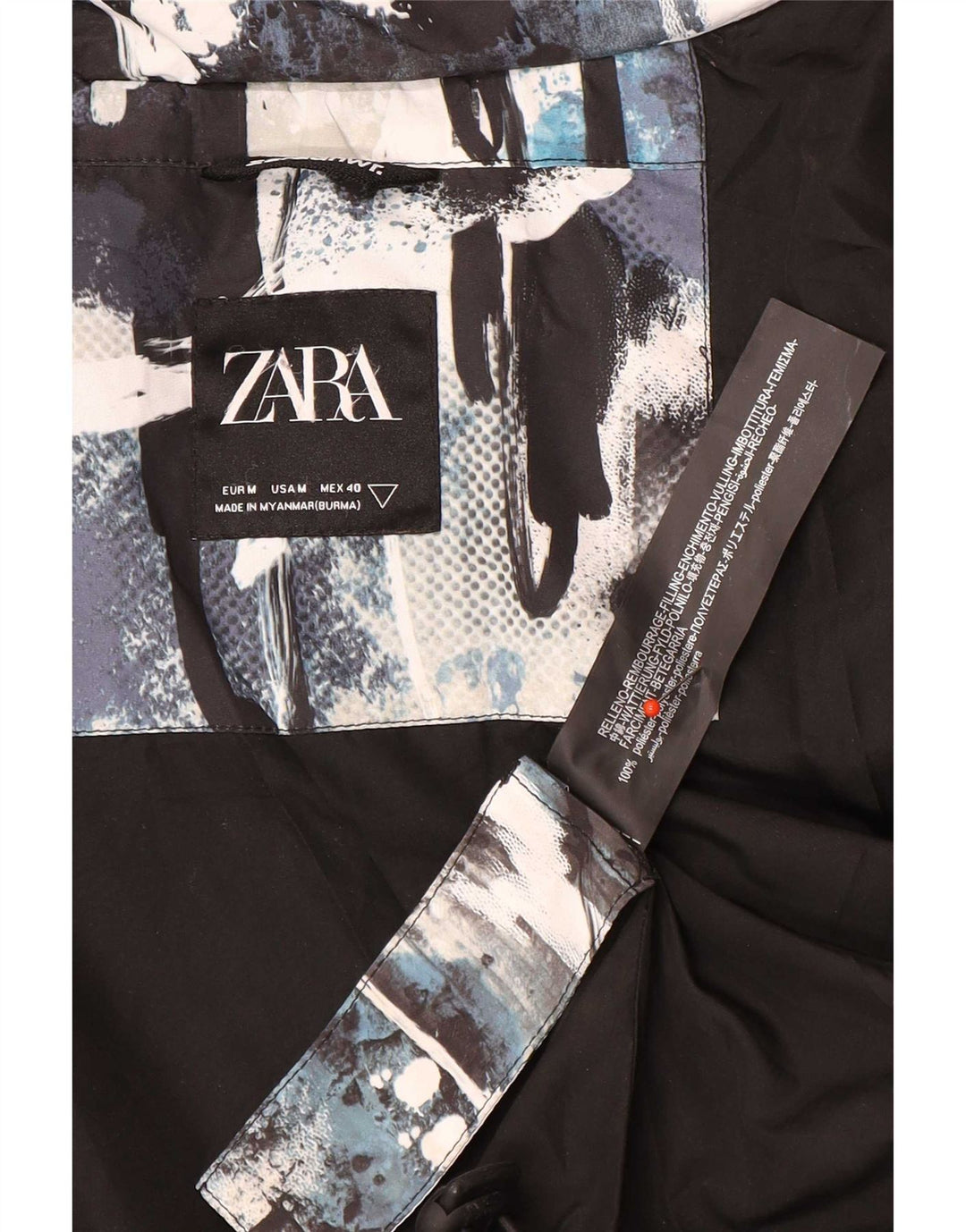 Zara Hombre Chaqueta Acolchada Con Capucha UK 38 Medium Camuflaje Multicolor