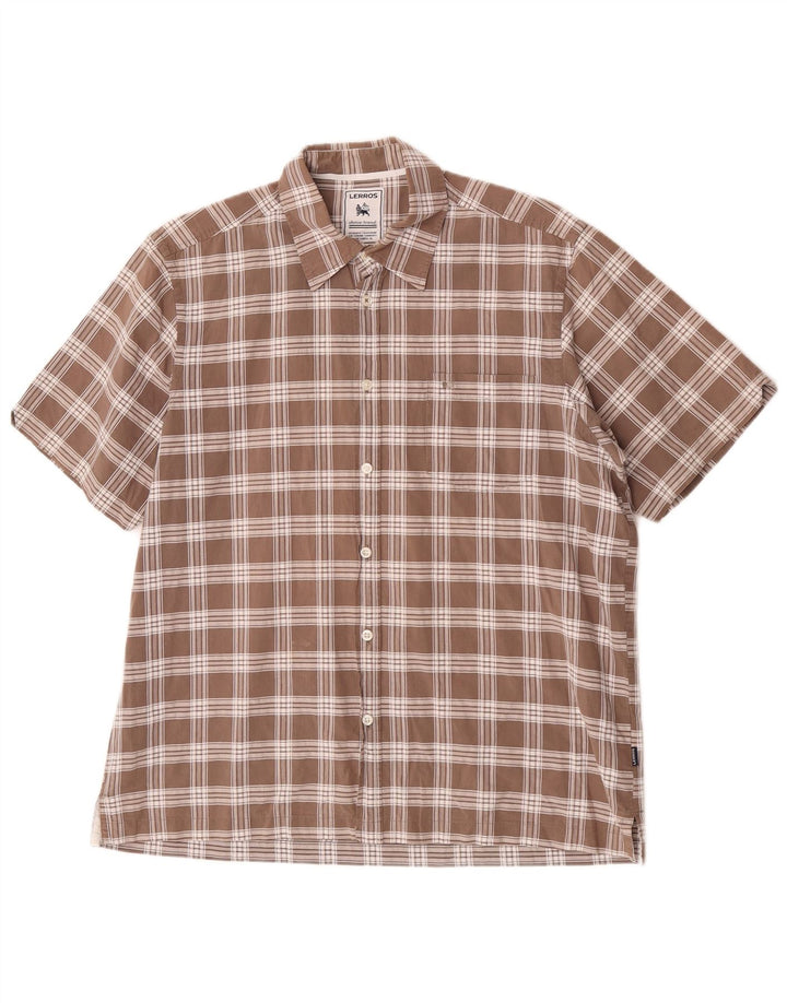 Lerros Camisa Manga Corta Hombre Algodón Cuadros Marrón Grande