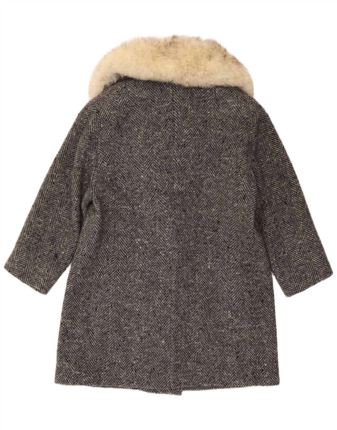 Vintage mujer abrigo de doble pecho IT 47 espiga gris grande