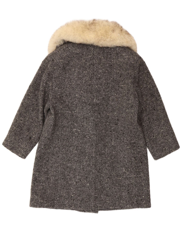 Vintage mujer abrigo de doble pecho IT 47 espiga gris grande