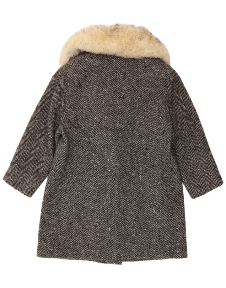 Vintage mujer abrigo de doble pecho IT 47 espiga gris grande