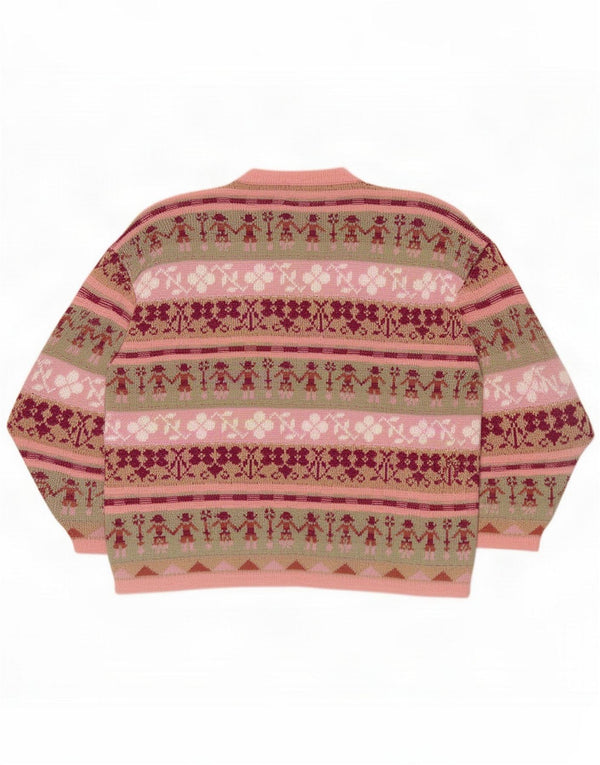 Suéter tipo cárdigan vintage para mujer UK 18 XL Acrílico rosa Fair Isle