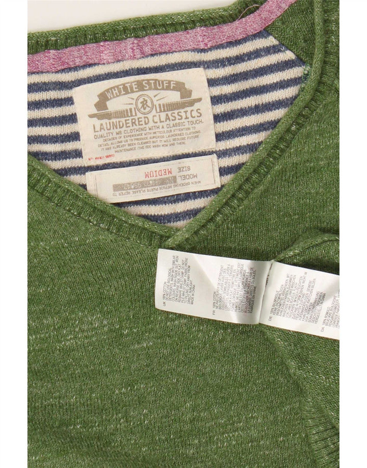 Jersey de corte estándar con cuello en V de algodón verde medio para hombre de White Stuff