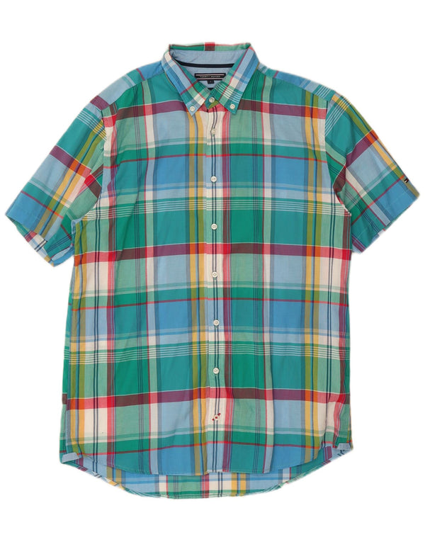 Tommy Hilfiger Camisa de manga corta New York Fit para hombre Algodón a cuadros azul grande