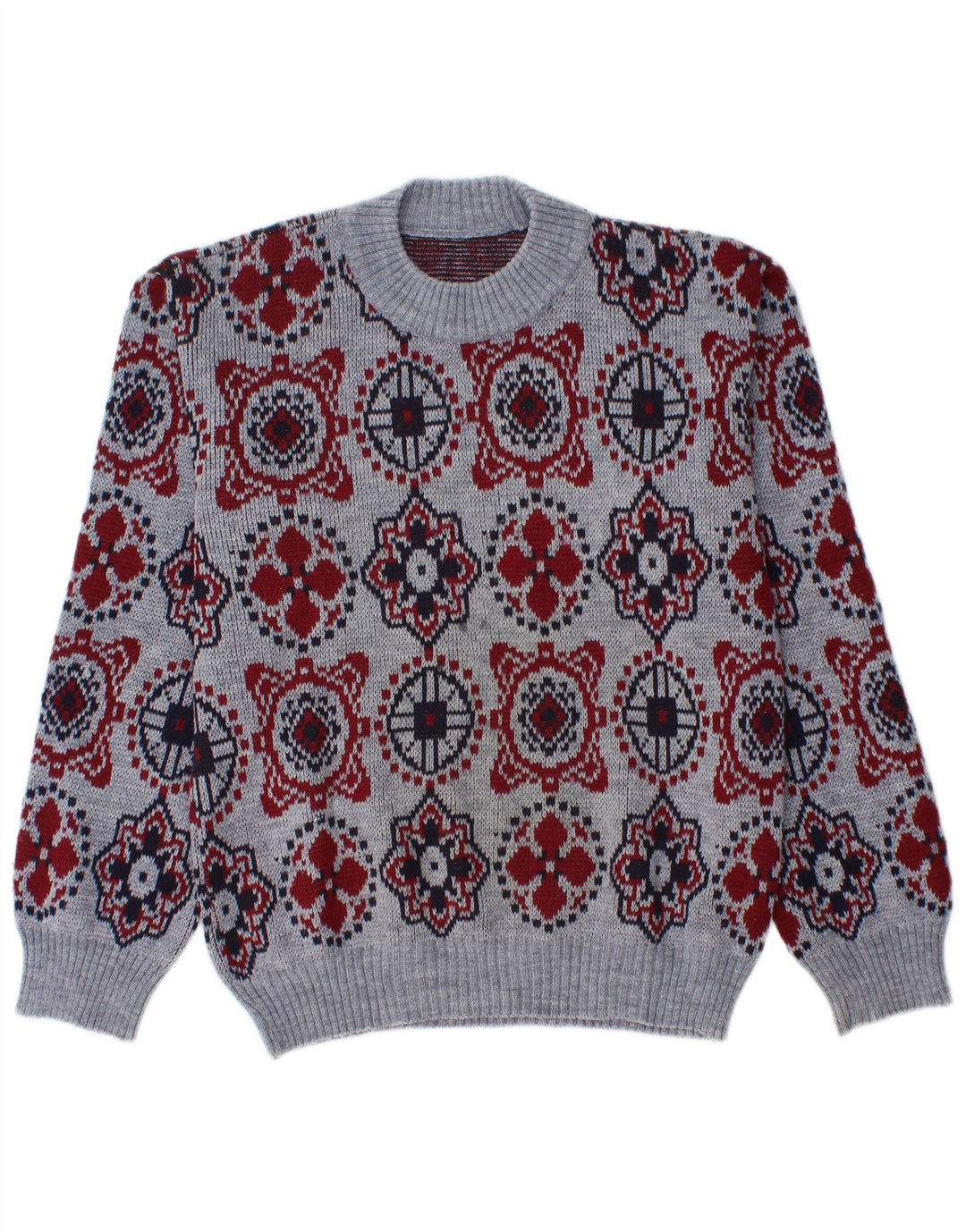 VINTAGE Jersey de cuello redondo para hombre Suéter medio azul Fair Isle