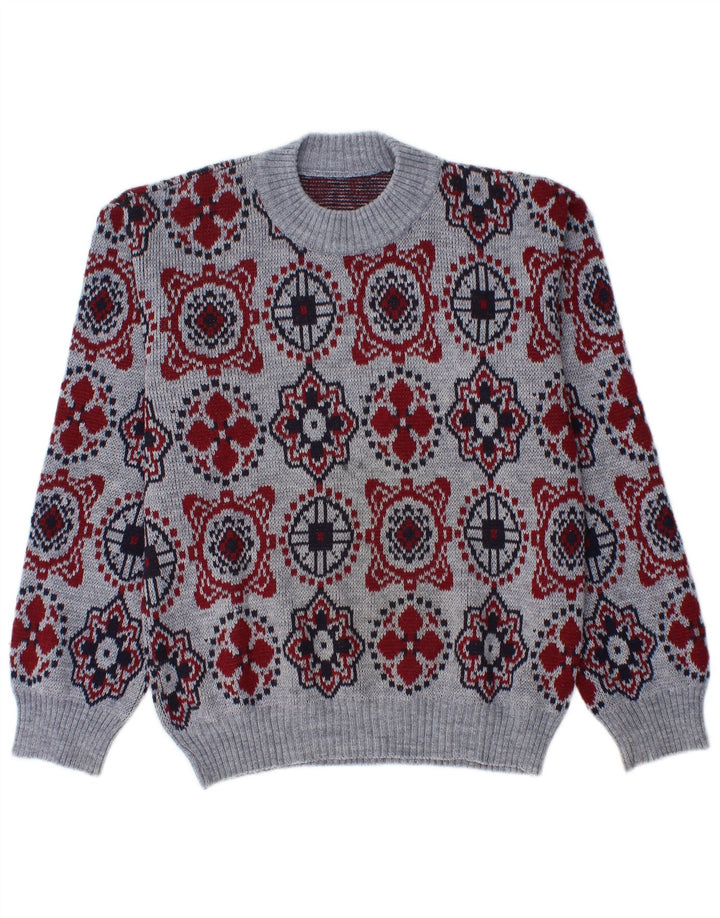 VINTAGE Jersey de cuello redondo para hombre Suéter medio azul Fair Isle