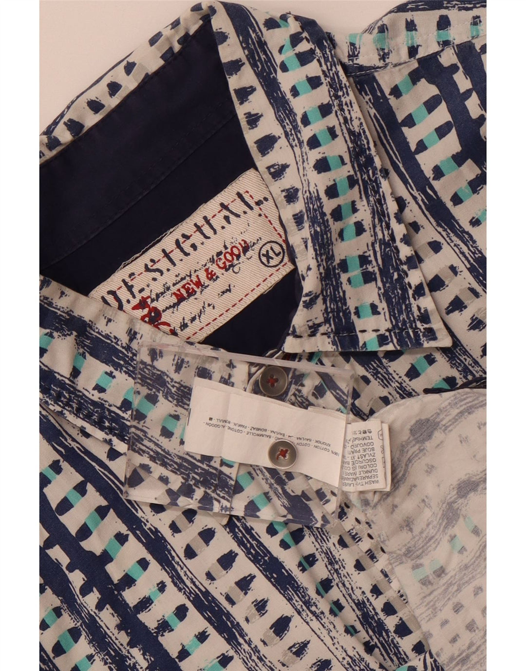 Desigual Hombre Camisa Manga Corta XL Azul Geométrico Algodón