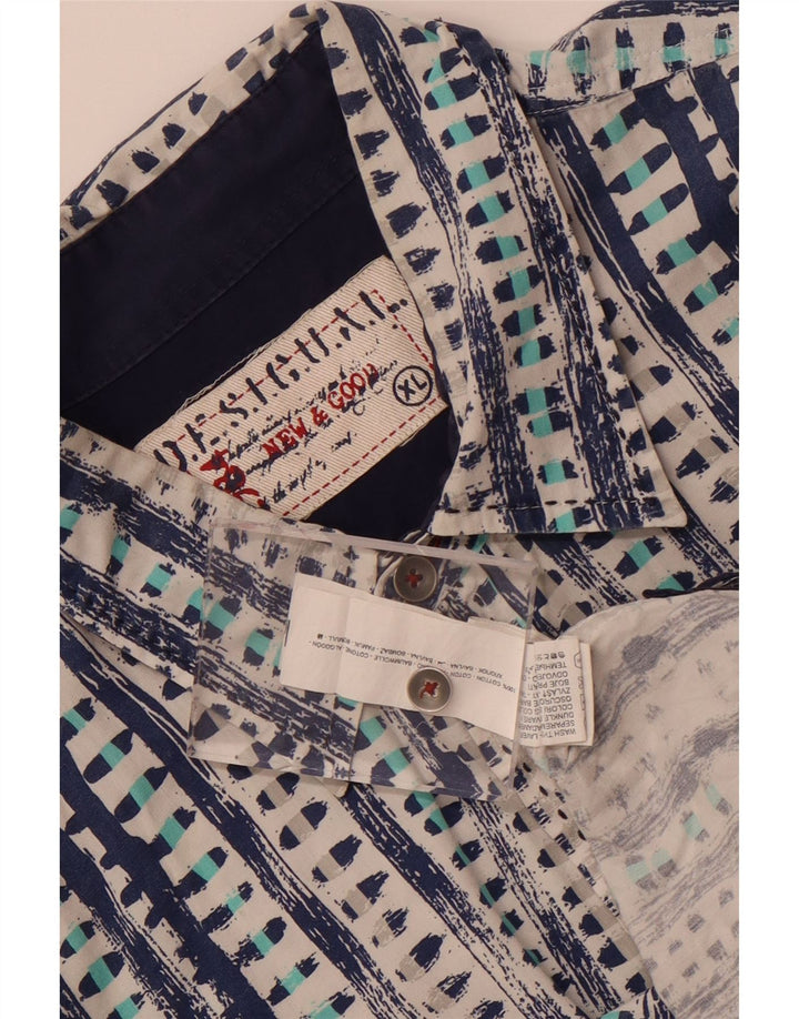 Desigual Hombre Camisa Manga Corta XL Azul Geométrico Algodón