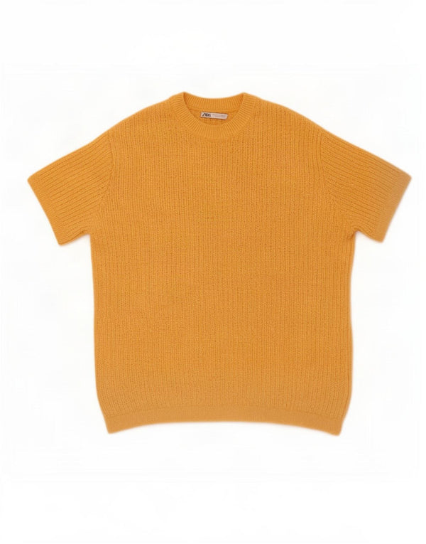 Zara Hombre Jersey Manga Corta Cuello Redondo Jersey Algodón Amarillo Medio