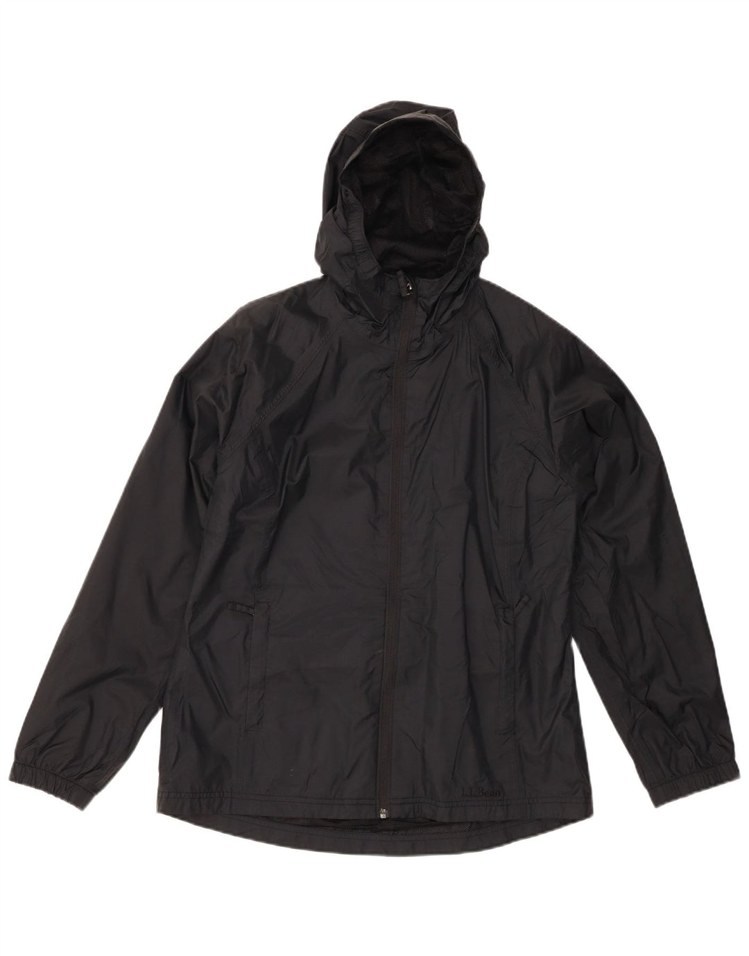 L.L.BEAN Chaqueta impermeable con capucha de gran tamaño para mujer UK 10 Small Black Nylon