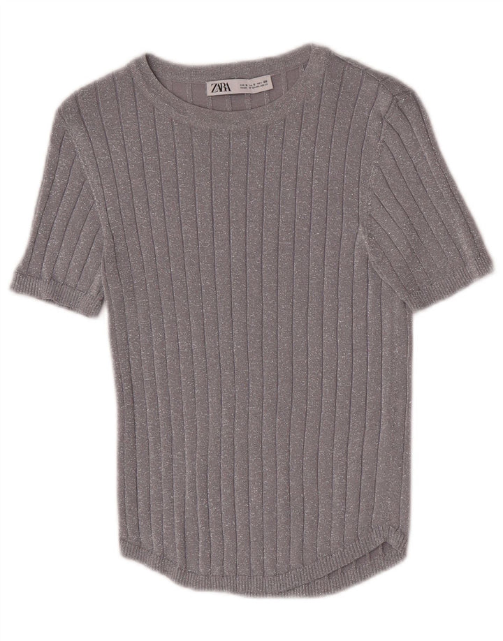 Zara Blusa para mujer Top UK 8 Small Silver Moteado