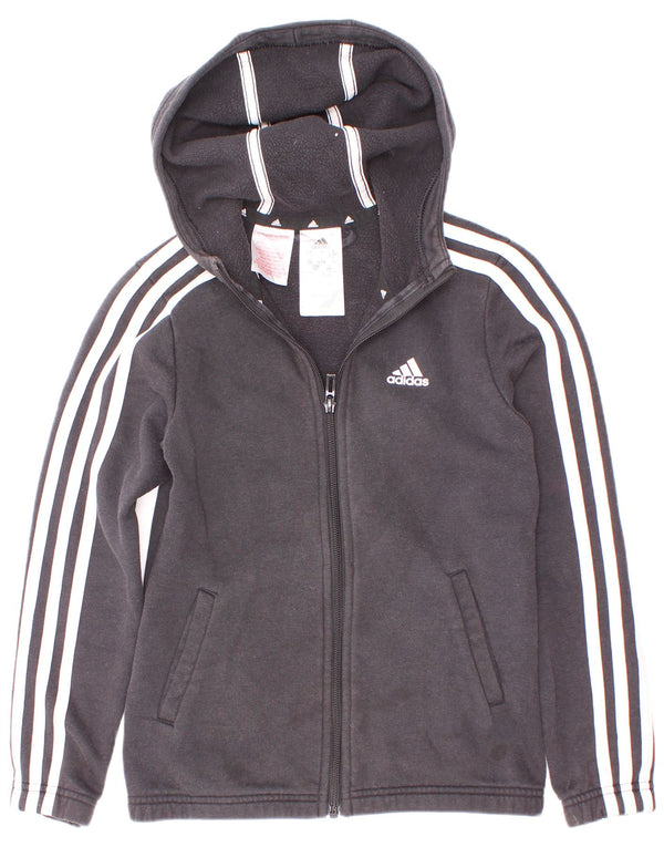 Adidas - Sudadera con capucha y cremallera para niña, 9-10 años, algodón negro