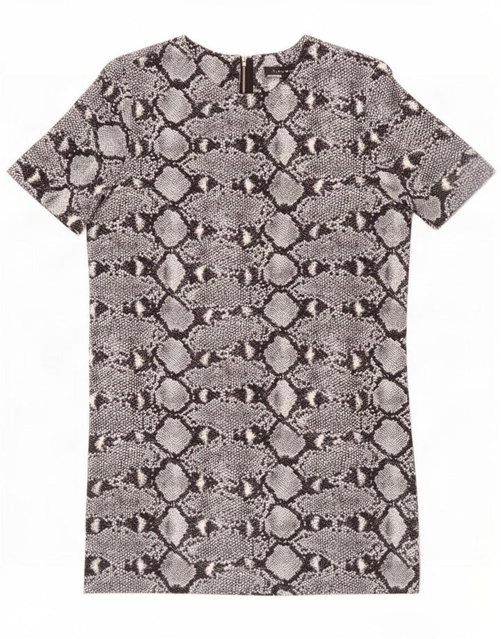 Zara Vestido recto para mujer, talla 40, estampado animal gris pequeño
