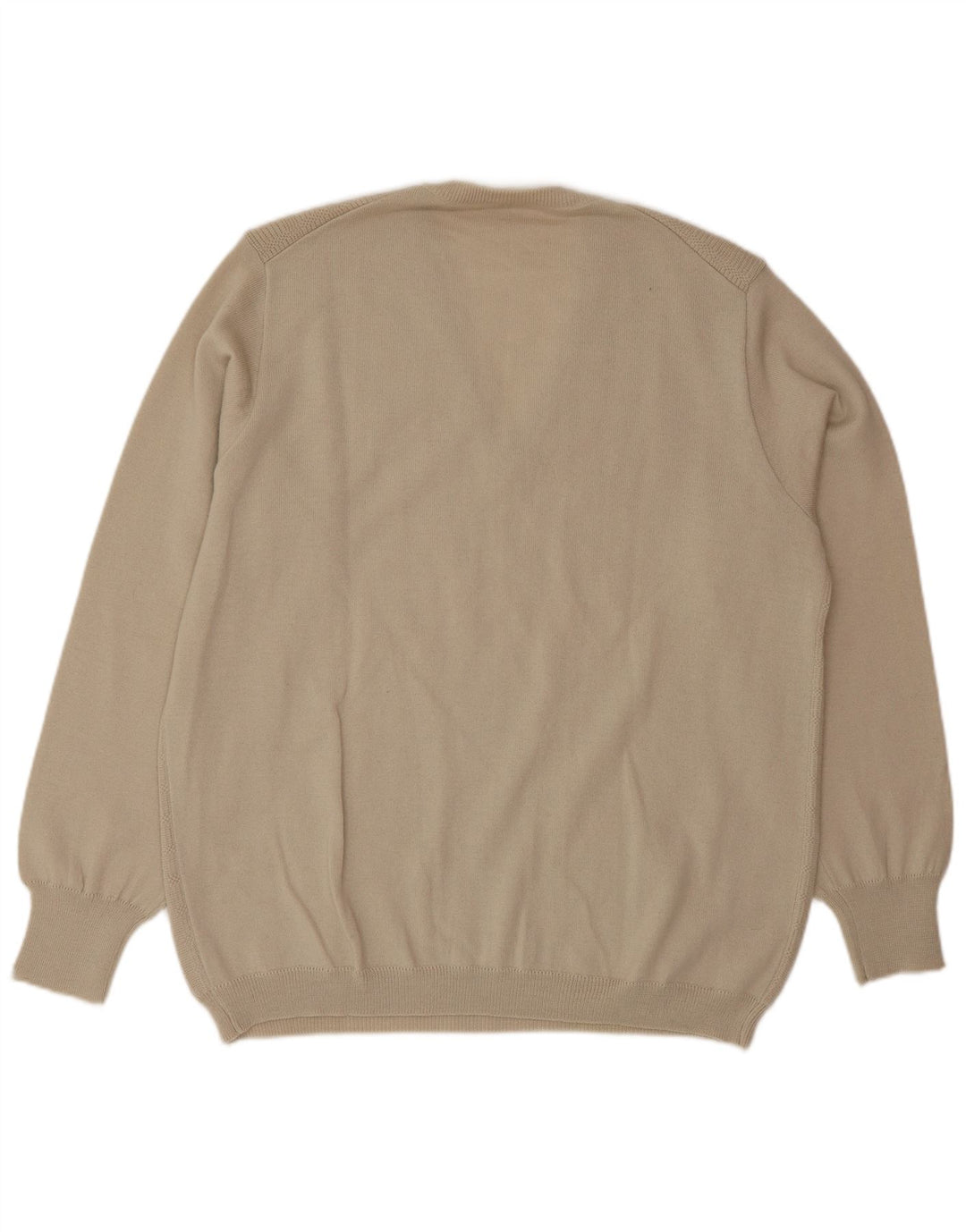 VINTAGE Hombre V-Cuello Jumper Suéter Grande Beige Lana